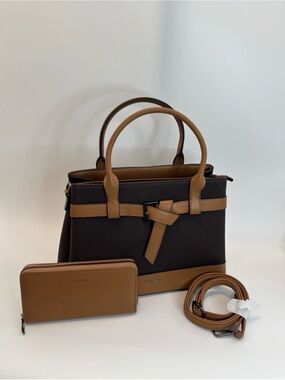 Su Queena Coffee Cosima Bow Handbag with Shoulder/Crossbody Strap & Wallet NWOT